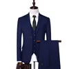 Smoking blu navy a tre pezzi da sposa per lo sposo 2022 Blazer Giacca Pantaloni Gilet Pantaloni Abito Gilet Raso Slim Bussiness Uomo Prom Evening Cocktail Party