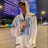 Erkek Hoodies Sweatshirts Harajuku Fermuar Erkek Hoodies Kore Moda Graffiti Karikatür Baskılı Sokak Ceketi Y2K Beyaz Büyük Boy Sweatshirts Manga Larga 220905