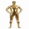 Unisex Funny Dress Shiny metallic Catsuit Costumes Tuta nera lycar Spandex Zentai Body Party club costumi di scena aperti grandi occhi e buchi per la bocca