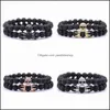 Fili di perline 10 pezzi / set Bracciale scheletro in pietra lavica per uomo donna con zircone cubico doppia corona naturale fatto a mano Dhseller2010 Dhdtn