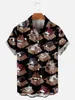 Camisas casuais masculinas Hawaiian Black Print Turn-Down-Collar Summer Summer Loose Sleeve Button Streetwear