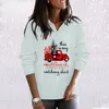 여자 후드 여성 크리스마스 트럭 선물 인쇄 캐주얼 스웨터 지퍼 스탠드 칼라 느슨한 스웨트 셔츠하라 주쿠