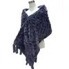 Kvinnor Winter Fur Cape Real Rex Rabbit Fur Shawl Wraps Hollow Out Woven Mönster