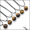 Pendant Necklaces Round Gemstone Pendants Necklace Natural Dangle 14Mm Ball Crystal Charms Healing Chakra Stone Charm Sp Dhseller2010 Dh96Q