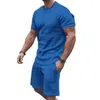 Men's Tracksuits 2 Pcs/Set Chic Men T-shirt Shorts Set Mid Waist Hawaii Short Sleeve Pure Color Top Pants