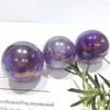 Figuritas decorativas, esfera de amatista de Aura colorida Natural, bolas de cristal, artesanía popular, piedra curativa para decoración del hogar