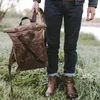 Sacs d'école Sac à dos de randonnée en toile de cire imperméable pour hommes sac de voyage en plein air anti-vol ordinateur rétro roulé 220905