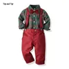 Specjalne okazje TOP I TODDLER ZE ZESTAW CZYNIKÓW ODPOWIEDZINY AUTNII Zima Dzieci Formalne Koszulę SSUSPENDER PANTY 2PCS Suit Kids Bożym Narodzenie Stroje 220830