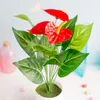 Flores decorativas 35 cm 12Heads Artificial Anturium Green Red Plants Fake Plants Fake Garden Lar Room Decoração do quarto