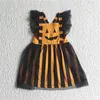 Occasioni speciali Boutique Halloween Neonata Zucca Autunno Bambino Nero Tulle Abito a spirale Bambini Maniche corte Abbigliamento per neonati a righe 220830