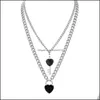 Colliers pendentifs Dainty Layered Love Heart Lock et clé ras du cou bijoux pour hommes filles garçons femmes pierres précieuses pendentif chaîne collier filles Dhlnv