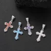 Hip Hop Full Colorful Cubic Zirconia Cross Pendant Necklace Religious Jewelry