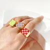 Cluster Rings Peri39sBox Cute Candy Color Square Plaid Finger Ring For Women Minimalist Colorful Rhombus Enamel Chunky8070699