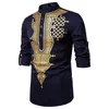 Chemises décontractées pour hommes à manches longues de luxe or imprimé fleuri Henley Style ethnique col montant Dashiki africain 220905
