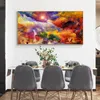 Canvas Painting Abstract And Colorful Sky Mountain Scandinavia Posters and Prints Cuadros Wall Art Pictures For Living Room