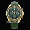 RMF Moonwatch Moonshine Manual Winding Chronograph Mens Watch 2022 18K Yellow Gold Green Dial Rubber 310.63.42.50.10.001 Apollo 11 50th Anniversary Edition Puretime A1