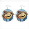 Dangle Chandelier Christmas Halloween Wooden Metal Dangle Earrings For Women Girls Round Pumpkin Spider Skls Snowman Print Sexyhanz Dhx05