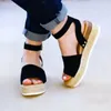Sandals Summer Strap Strap Open Open Toe Platform أحذية أسافين غير رسمية للنساء شاطئ