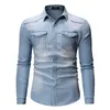 Chemises décontractées masculines 2022 Spring Automn Men de la chemise de jean hommes Retro Mens Long Mlin Slim Button Cowboy Male Button Top et Blousses 3XL