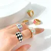 Klusterringar peri'sbox s￶t godis f￤rg fyrkantig rutig fingerring f￶r kvinnor minimalistisk f￤rgglad rhombus emalj chunky