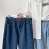 Мужские штаны 2022 Весна Лето Корейский винтажный винтаж с прямой широкой ногой джинсы Мужской университетский джинсовая ткань негабаритные брюки