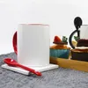 11oz Sublimation Ceramic Mug Handgrip Coffee Mug with Spoon Blank tumblers Colot inside Personality DIY Individual box Thermal Transfer Water Cup US warehouse