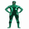 Robe drôle unisexe Costumes de catsuit métalliques brillants Combinaison noire lycar Spandex Zentai Body Party club costumes de scène ouvrir de grands yeux et des trous dans la bouche