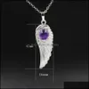 Pendant Necklaces Natural Crystal Quartz Angel Wings Pendant Necklace For Women Girl Chakra Reiki Healing Eye Dream Yoga Dhseller2010 Dhlfx