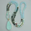 Anhänger Halsketten Edothalia Amazonitstein Blue Blue Tianhe Halskette Frauen 108 Perlen Mala