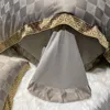 Altın Gümüş Kahve Jakard Lüks Yatak Seti Kraliçe Kral Boyut Boy Yatak Yatak Ketenleri 4pcs Pamuk İpek Dantel Nevresim Kapak Setleri Yatak Tabağı Yastık
