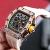 2022 11-03 A21J Orologio automatico da uomo in oro rosa con diamanti lunetta quadrante scheletro grande data corona gialla cinturino in caucciù bianco 8 stili orologi Puretime B2