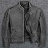 Erkekler deri sahte. Brand klasik gündelik stil inek ceket erkek% 100 orijinal deri giysiler.Vintage kaliteli bisikletçi ceket. 220905