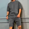 Homens Tracksuits Verão Mens Tracksuit Sólido 2 Peça Set Casual Top Tee Carga Shorts Define Mens Moda Solta Esporte Jogging Terno Roupas 220905