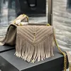 Tassel Messenger Bags Women Chain Handbags Purse V Stripes Nubuck Leather CrossBody Bag Fashion Letters high-quality Tote Interior Zipper Pocket Factory handbag