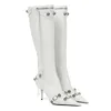 Boots Cagole Designer Woman Winter Black Knee-high Boot Stud Buckle Embellished Pointed Toe 22023