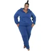 Survêtements de grande taille pour femmes Pantalons Fit Survêtements Couleur unie Fermeture à glissière Poche à capuche Mode Plus Taille Femmes Vêtements Deux pièces Ensembles en gros Dropshipping L220905