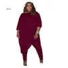 Women's Plus Size Tracksuits Plus Size Women Two Piece Set Sexy Sloped Shoulder Irregular Long Tops Elegant Pants Women Suits 5Xl New L220905