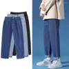 Jeans masculinos S-5xl plus size homens outono sólido calça jeans straight machado moda as calças coreanas de rua larga de perna larga de perna larga 2022