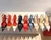 디자이너 여성 샌들 브랜드 브랜드 하이힐 뾰족한 발가락 신발 금속 V- 버클 누드 색상 가죽 펌프 레이디 웨딩 드레스 신발 상자
