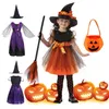 Occasions spéciales Enfants Filles Sorcière Robe De Soirée Sac De Bonbons Leggings Chapeau Balai Vêtements Ensembles Cosplay Enfants Carnaval Halloween Costume 220830