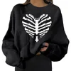 Women's Hoodies Halloween Sweatshirts Casual Short Crewneck Long Sleeve Skeleton Print Pullover Top Woman Fleece