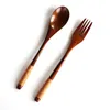 Ensembles de couverts Dîner Scoop Fourchettes Ensemble de vaisselle en bois Long manche Vaisselle minimaliste japonaise Lignes emmêlées manuelles Salade