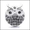 Charms Wholesale Crystal Sier Color Owl Snap Button Women Charms Jewelry Findings Rhinestone 18Mm Metal Snaps Buttons Di Dhseller2010 Dhdld