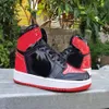 1 High OG Bred Patent Men Basketball Shoes 1S Black White-Varsity Red Outdoor Sneakers 555088-063 Box US 7-12175R