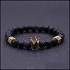 Straski z koralikami Imperial Crown Stoppers Bracelets Black Lava Stone Natural Kulki Bransoletka dla kobiet mężczyzn biżuteria Pseras Dhseller2010 Dho1r