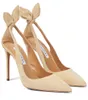 Retro Women designer Sandals Shoes Strappy Design Aquazzures Bow Tie Pumpas in Blush Suede Sandal Bridal Wedding Party Lady High Heels Mules WITH BOX 35-43