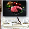 Tela dipingendo carne vegetale hamburger cucina cuadros poster scandinavo e stampe da parete arte cibo immagine soggiorno