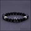 Straski z koralikami Imperial Crown Stoppers Bracelets Black Lava Stone Natural Kulki Bransoletka dla kobiet mężczyzn biżuteria Pseras Dhseller2010 Dho1r