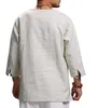 Camisetas masculinas de linho de algodão de pescoço masculino machos machos respiráveis ​​cor sólida de manga longa casual linho solto t-shirt tops m-4xl 220905