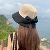 Wide Brim Hats 2023 Bow Sun Hat Cap Floppy Top Summer For Women Beach Panama Straw Dome Bucket Hollow Out Visor Bonnet